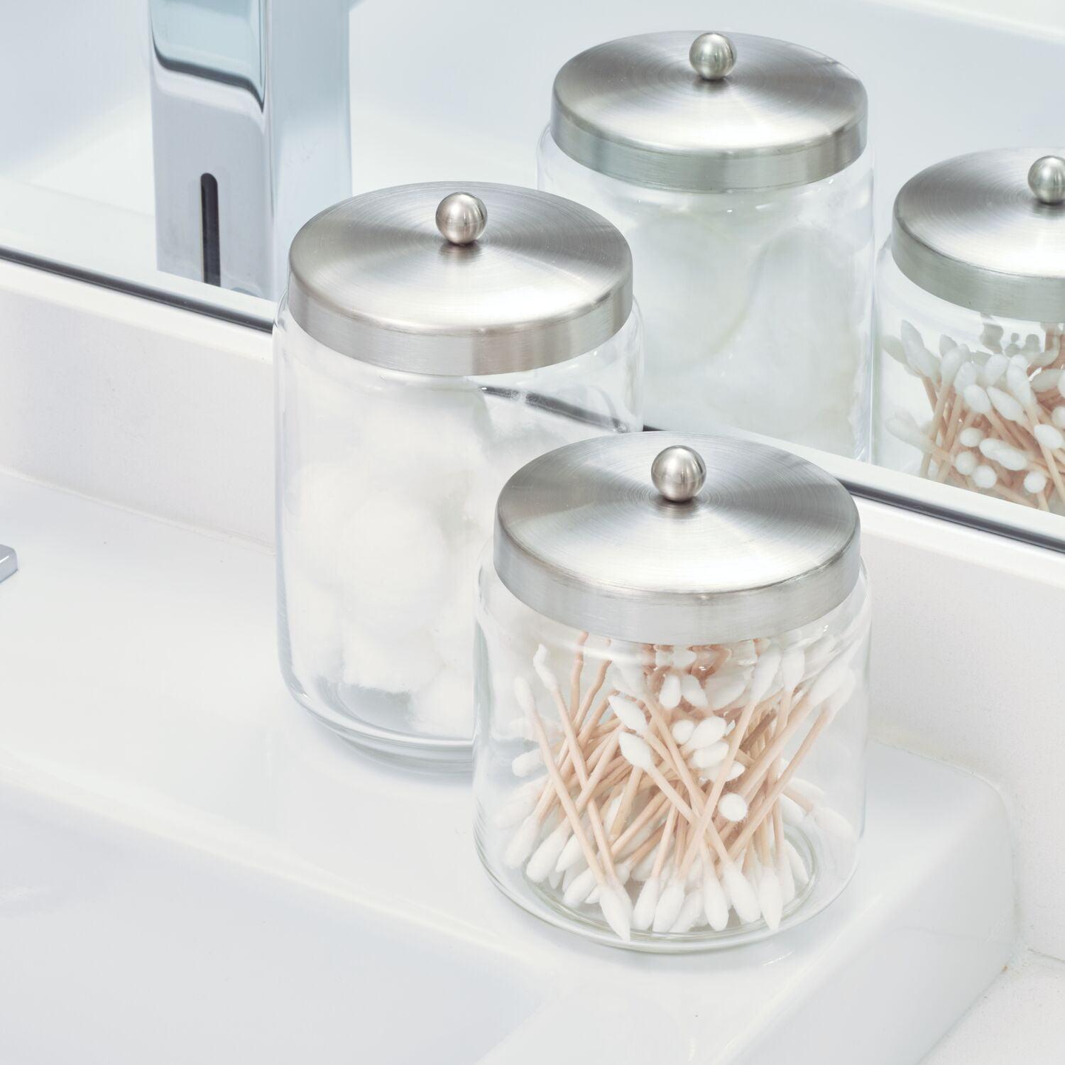 Clear Glass Covered Jar with Brushed Stainless Steel Lid