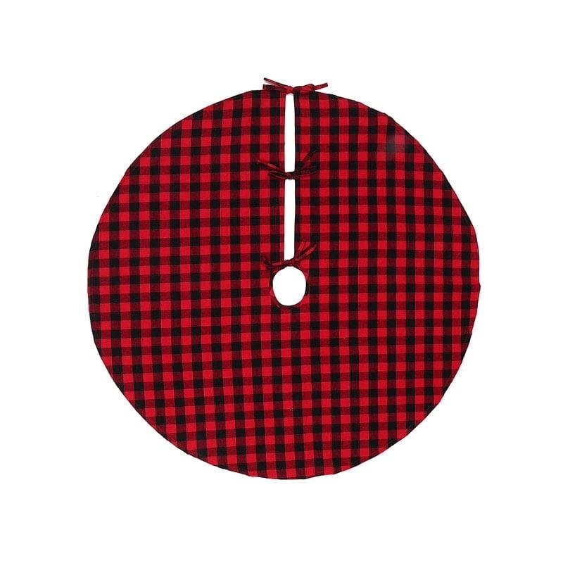 Red and Black Checkered Cotton Christmas Tree Skirt, 42 Inches