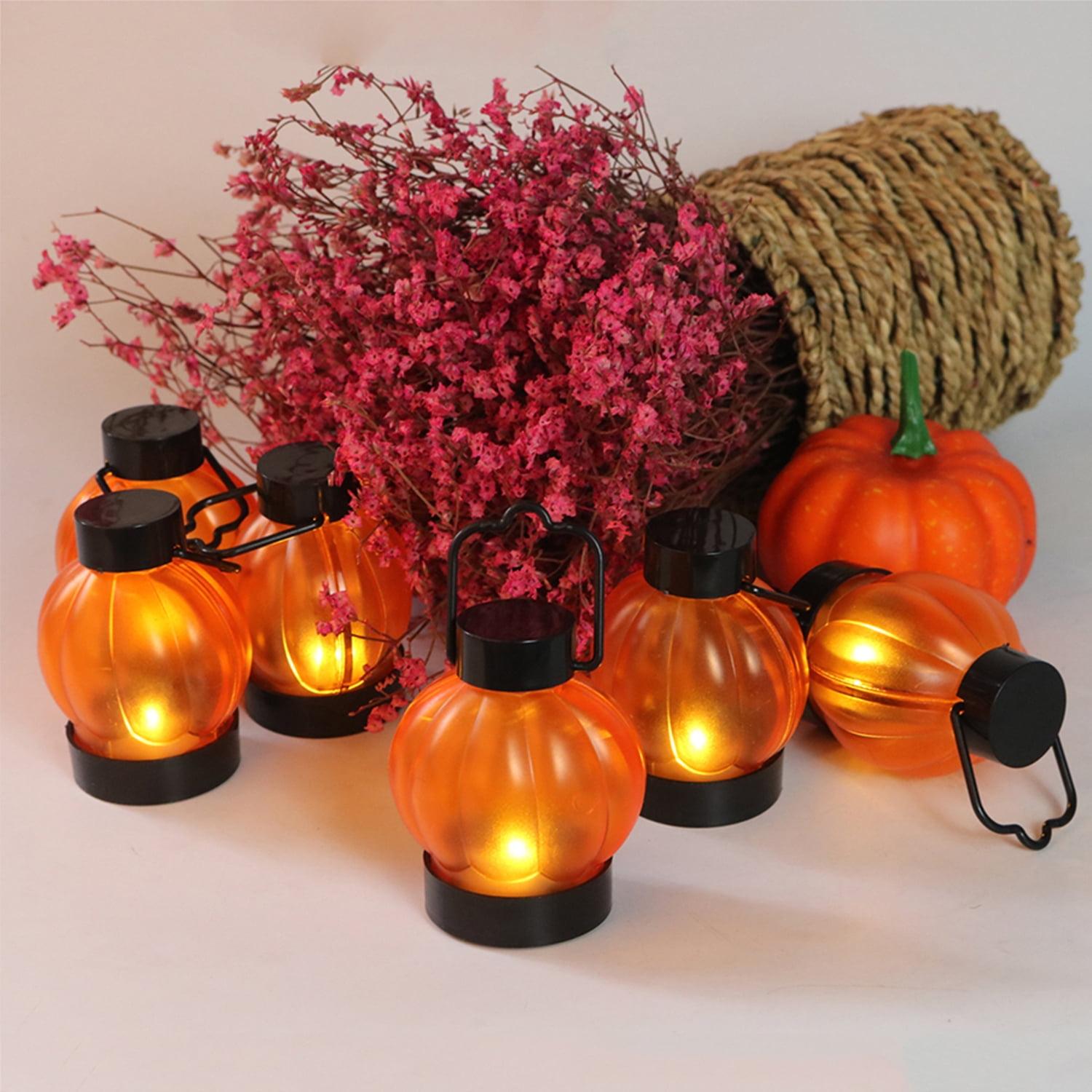 Orange Pumpkin LED Flameless Tealight Lanterns, Set of 12