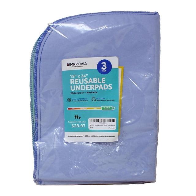 IMPROVIA® Washable Underpads 18”x24”, Heavy Absorbency Waterproof Incontinence Pads for Kids, Adults & Pets – Protects Bed, Couch, Sofa & Floor