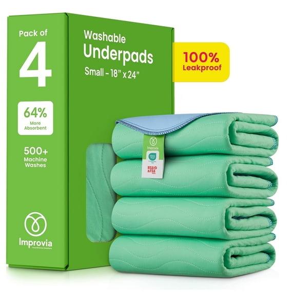 IMPROVIA® Washable Underpads 18”x24”, Heavy Absorbency Waterproof Incontinence Pads for Kids, Adults & Pets – Protects Bed, Couch, Sofa & Floor