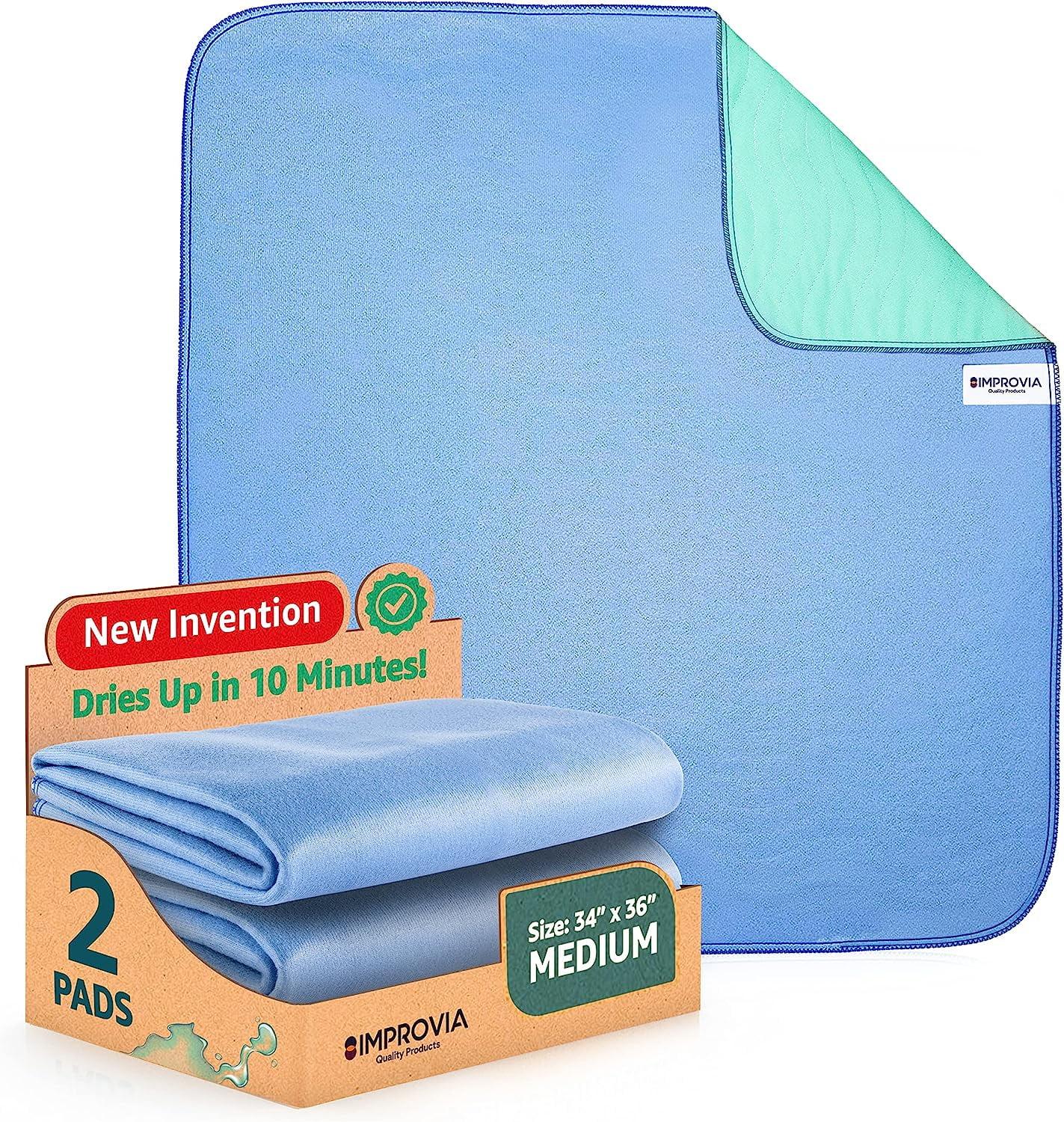 Improvia Washable Underpads, Heavy Absorbency Reusable Bedwetting Incontinence Pads - Blue