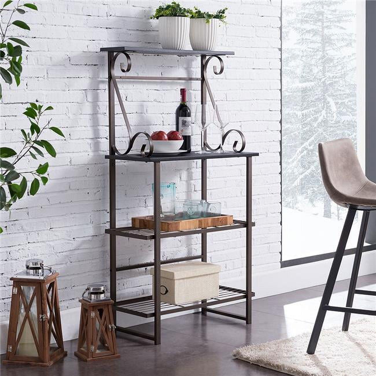 Pewter and Black Metal Baker's Rack with Wood Shelves