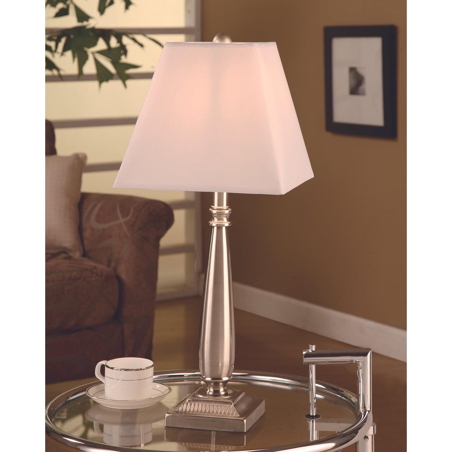 King's Brand Brushed Nickel Table Lamp with Square White Shades Set of 2 Table Lamps