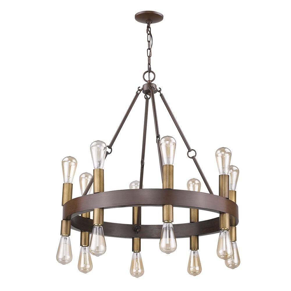 Cumberland 28" Faux Wood and Brass 16-Light Chandelier