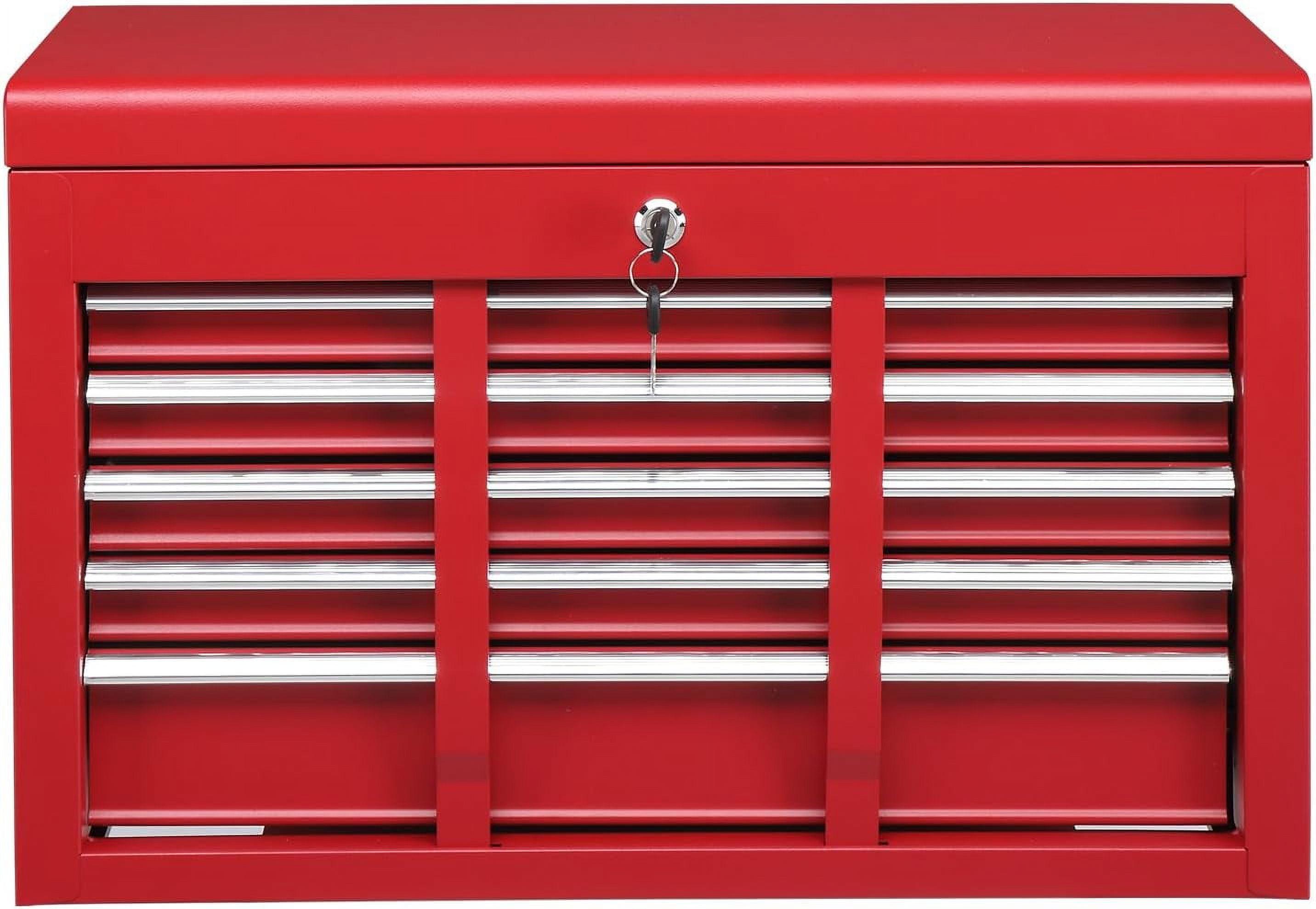 INDSUMOT 24" Portable Tool Box, 5 Drawers & Top Storage Tray Tool Box with Drawers, Lockable Metal Tool Chest Cabinet for Garage, Warehouse, Repair Shop & Home, Red