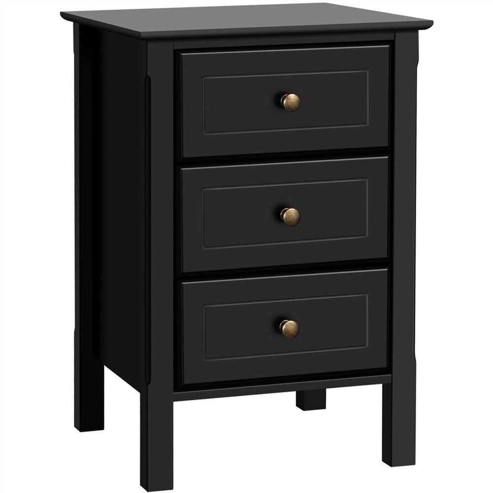 Yaheetech 3 Drawer End Table with Solid Wood Legs for Living Room, Black