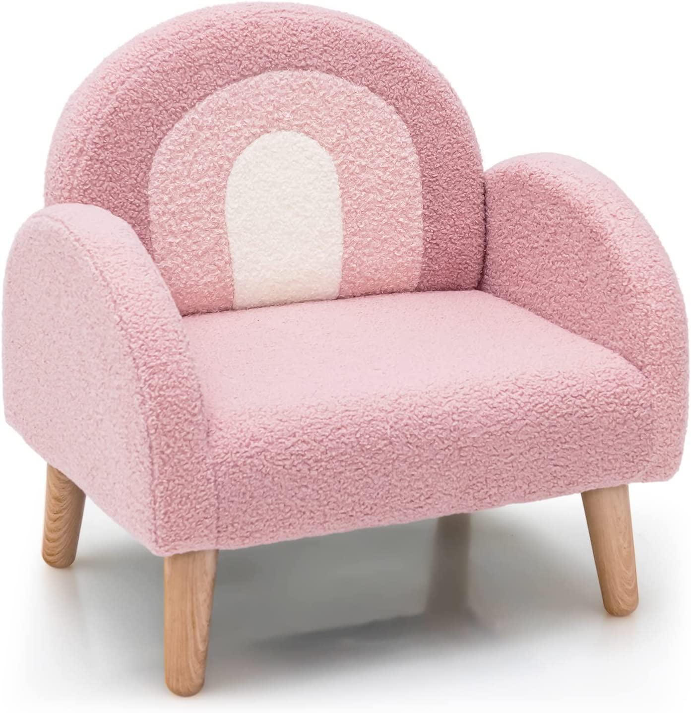 Pink Velvet Kids Armchair with Wooden Legs