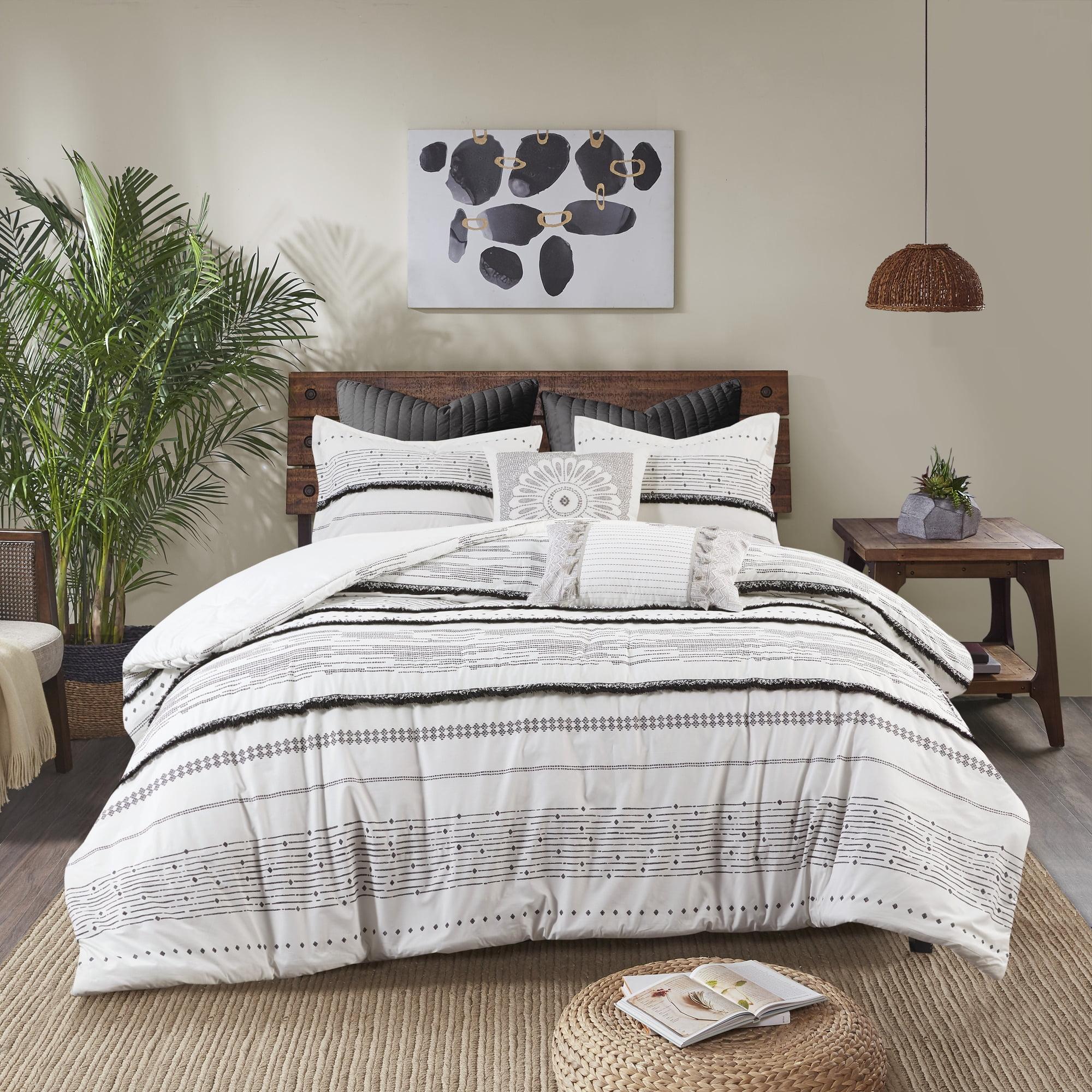 INK+IVY Nea Boho, Mid-Century 3 Piece Stripe Cotton Comforter Set With Tassels
