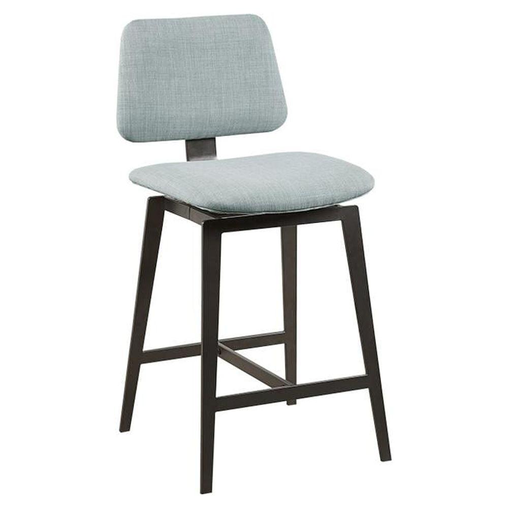 Dusty Blue Armless 360 Degree Swivel Counter Stool with Black Metal Legs