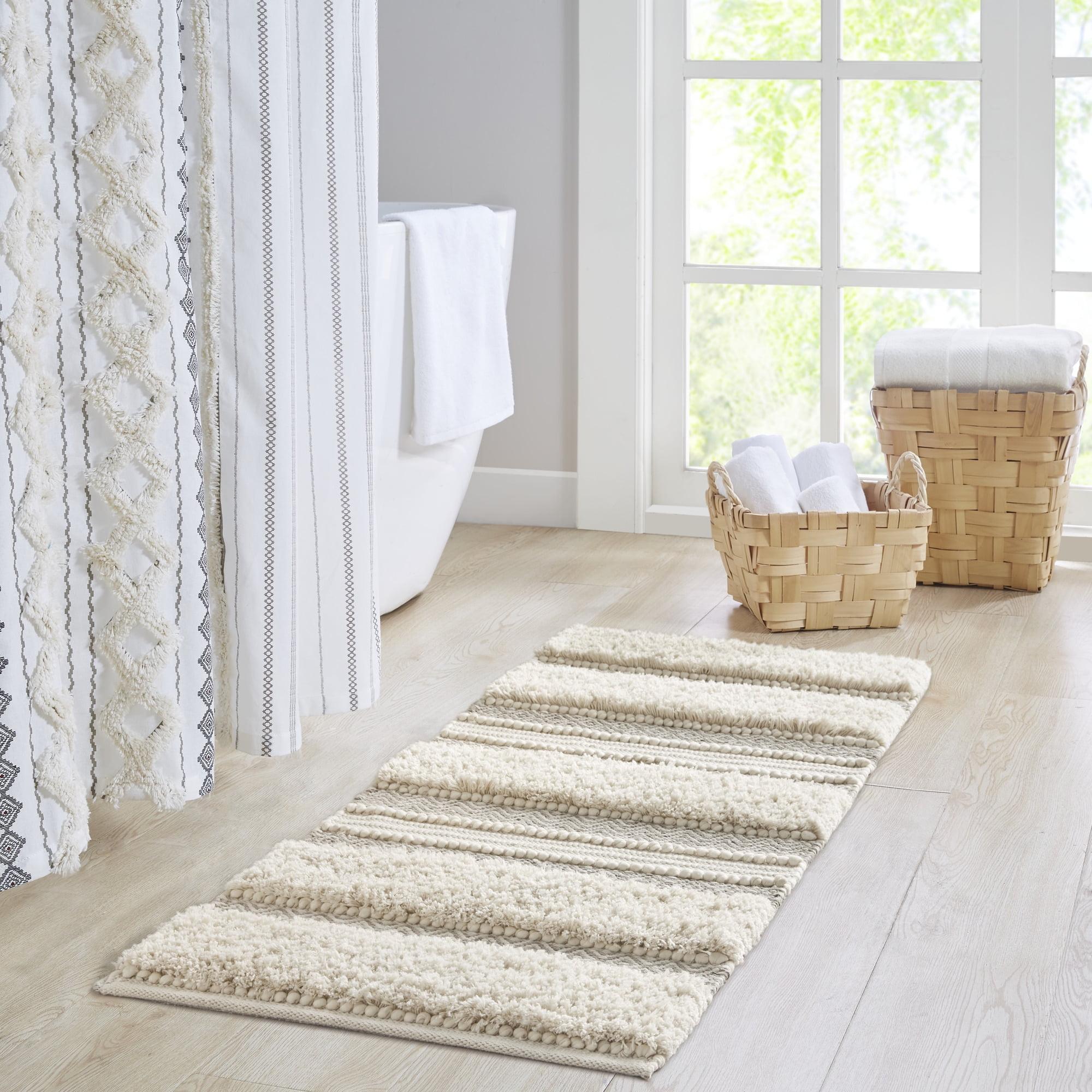 Ink+Ivy, JLA Home 22"x58" Asher Woven Textured Striped Bath Rug Natural : Microfiber, Machine Washable, Non-Slip Backing