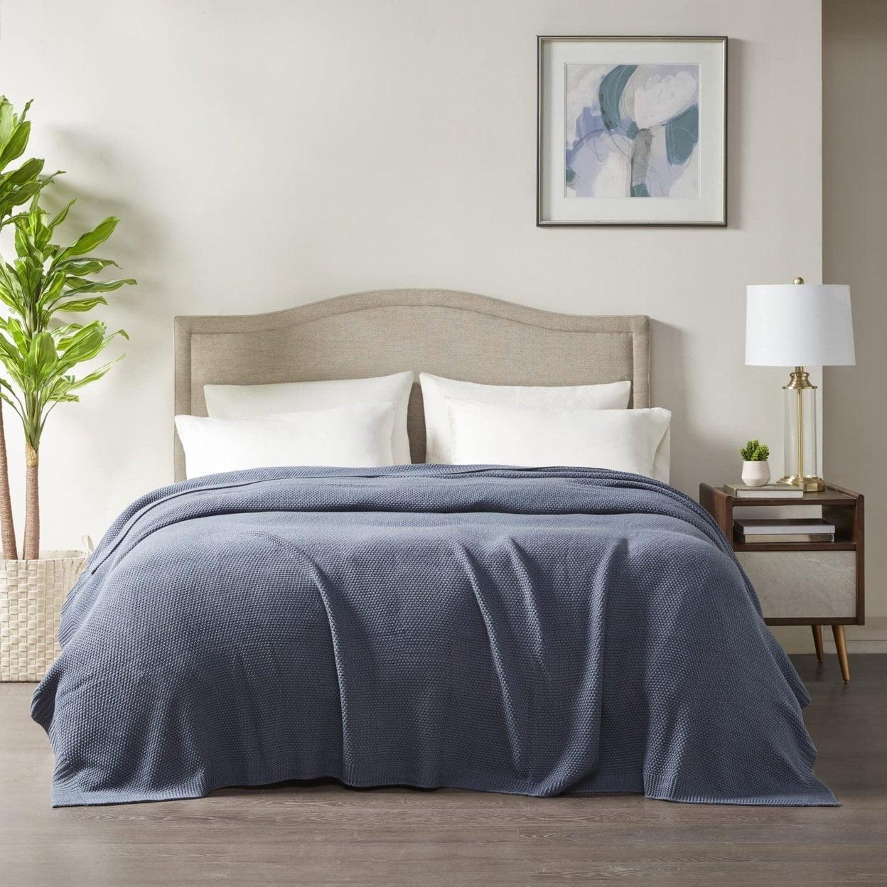 Twin Bree Knit Bed Blanket Indigo