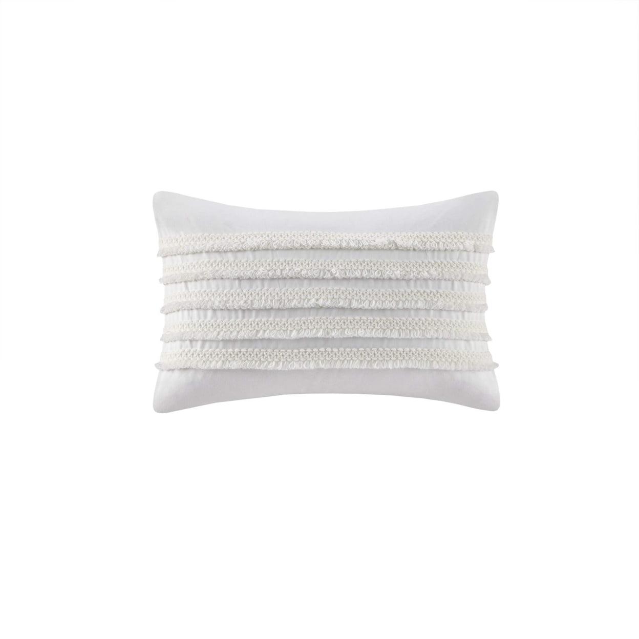 Small White Cotton Bohemian Rectangular Pillow with Tassels