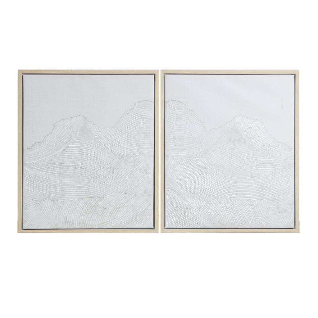 Ivory Hand Embellished Abstract Canvas Wall Art Set with Natural Wood Frame