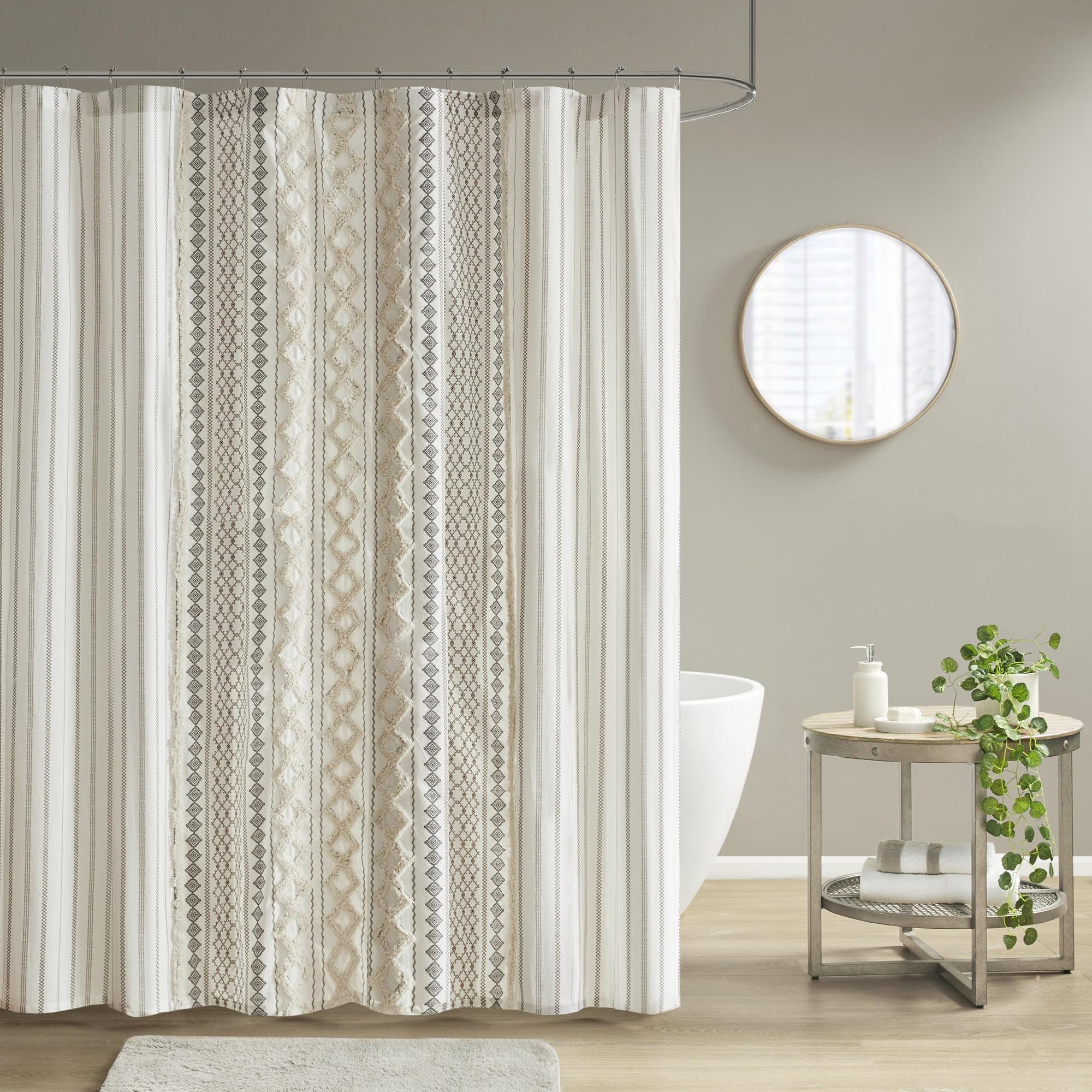 INK+IVY Imani 100% Cotton Printed Shower Curtain with Chenille