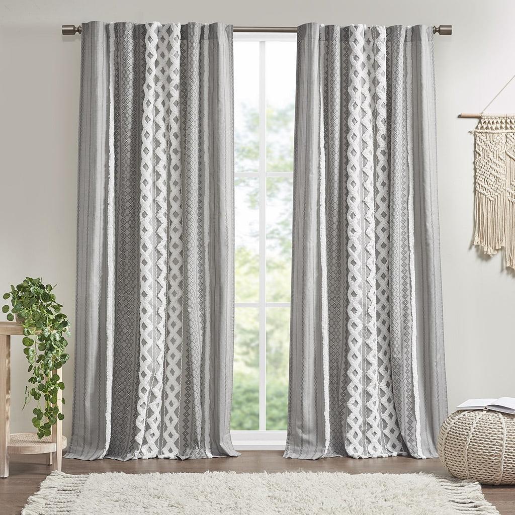 INK+IVY Imani Cotton Printed Curtain Panel with Chenille Stripe and Lining