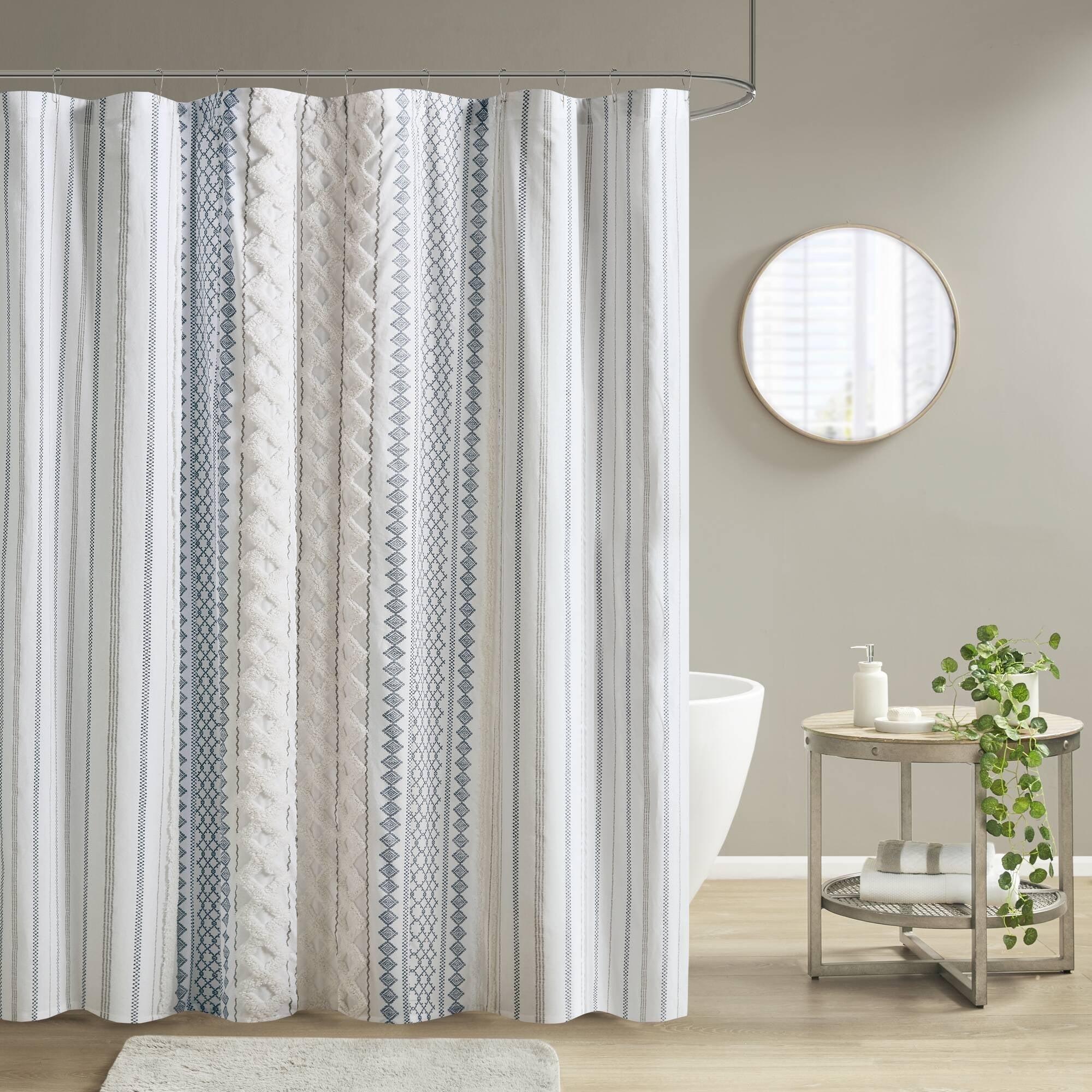 INK+IVY Imani 100% Cotton Printed Shower Curtain with Chenille
