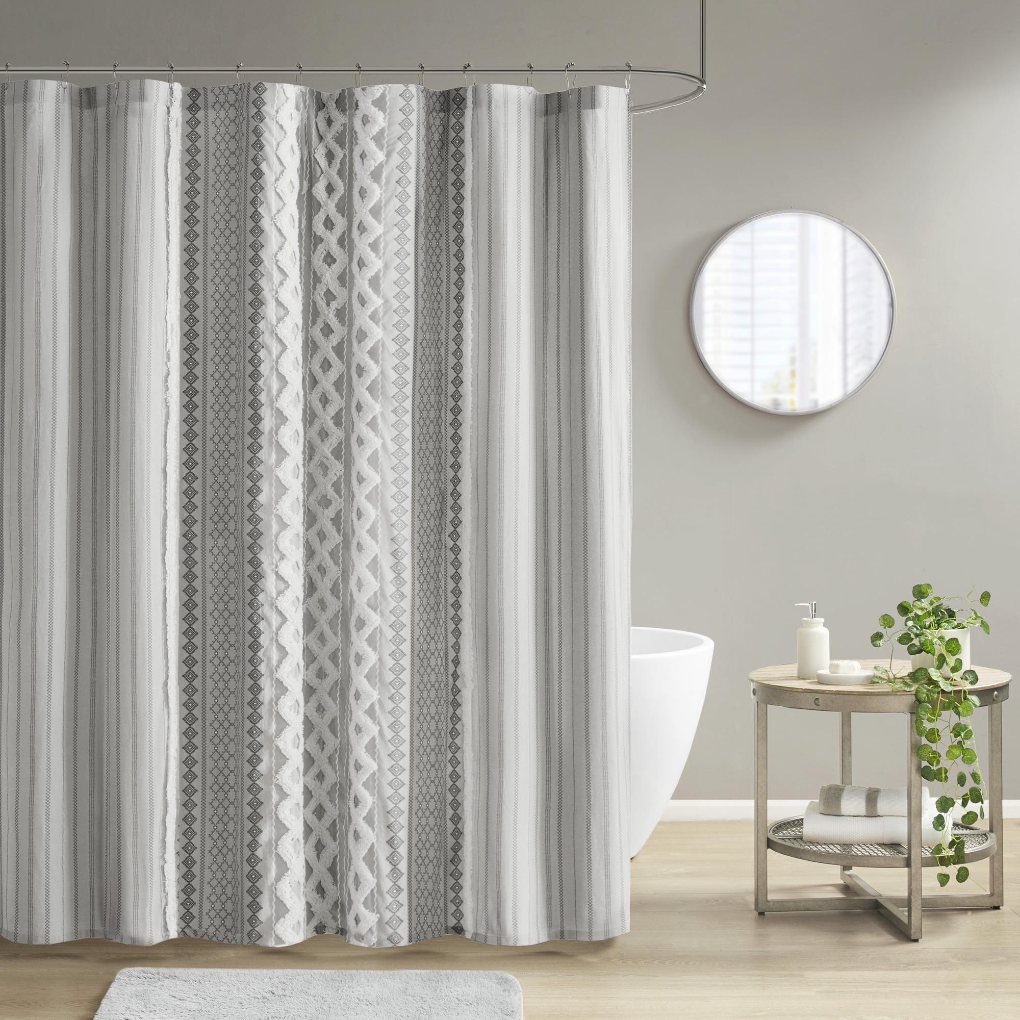 INK+IVY Imani 100% Cotton Printed Shower Curtain with Chenille