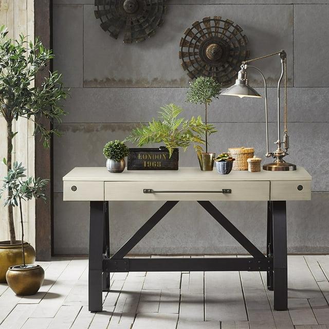 Lancaster Desk Reclaimed White: Ink+Ivy, Graphite Solid Wood Base, Large Drawer, Antique Cream Finish