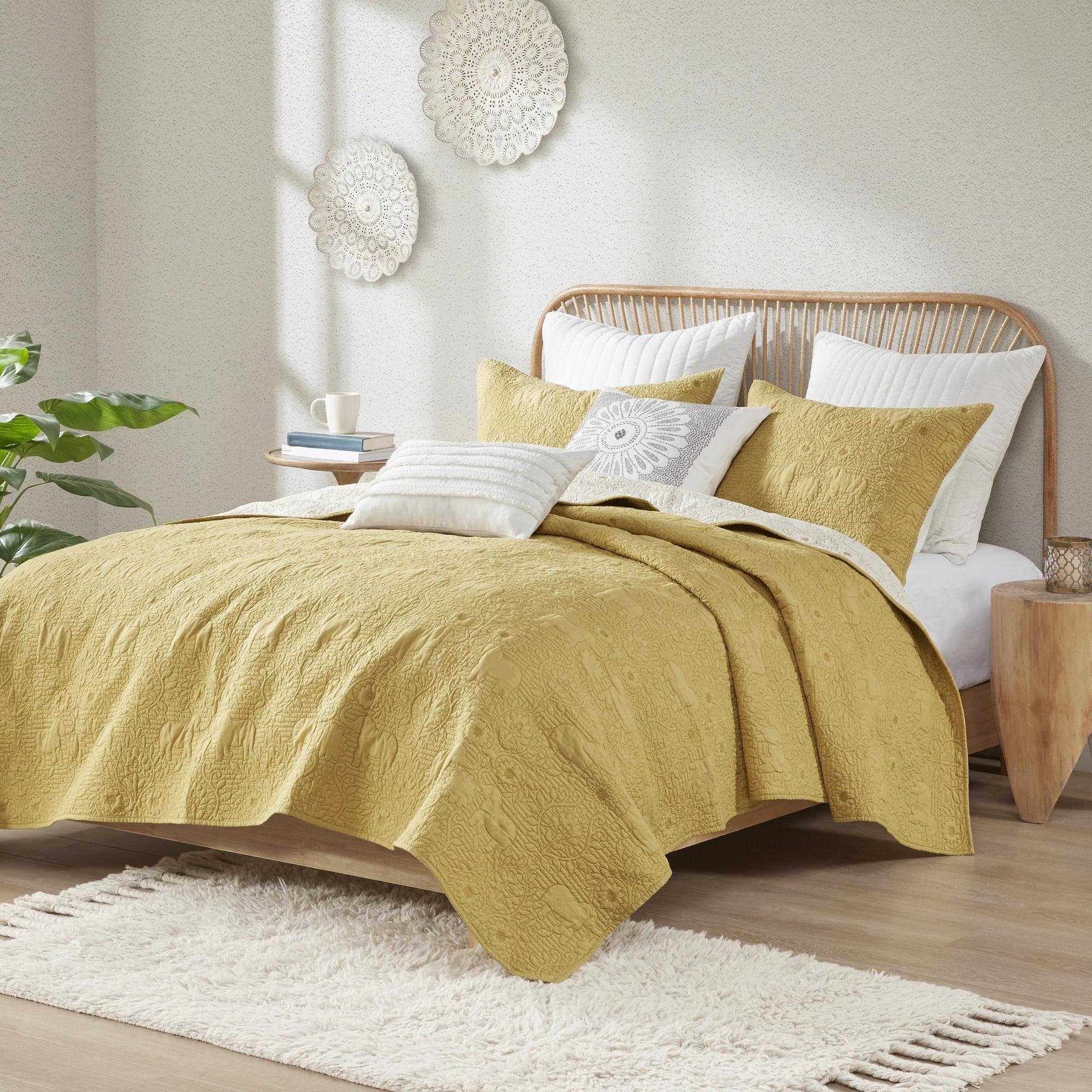 Mustard Yellow King Cotton Reversible Quilt Set