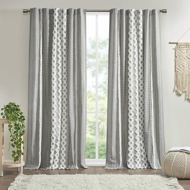 INK+IVY Imani Cotton Printed Boho Single Curtain Panel with Chenille Stripe and Lining