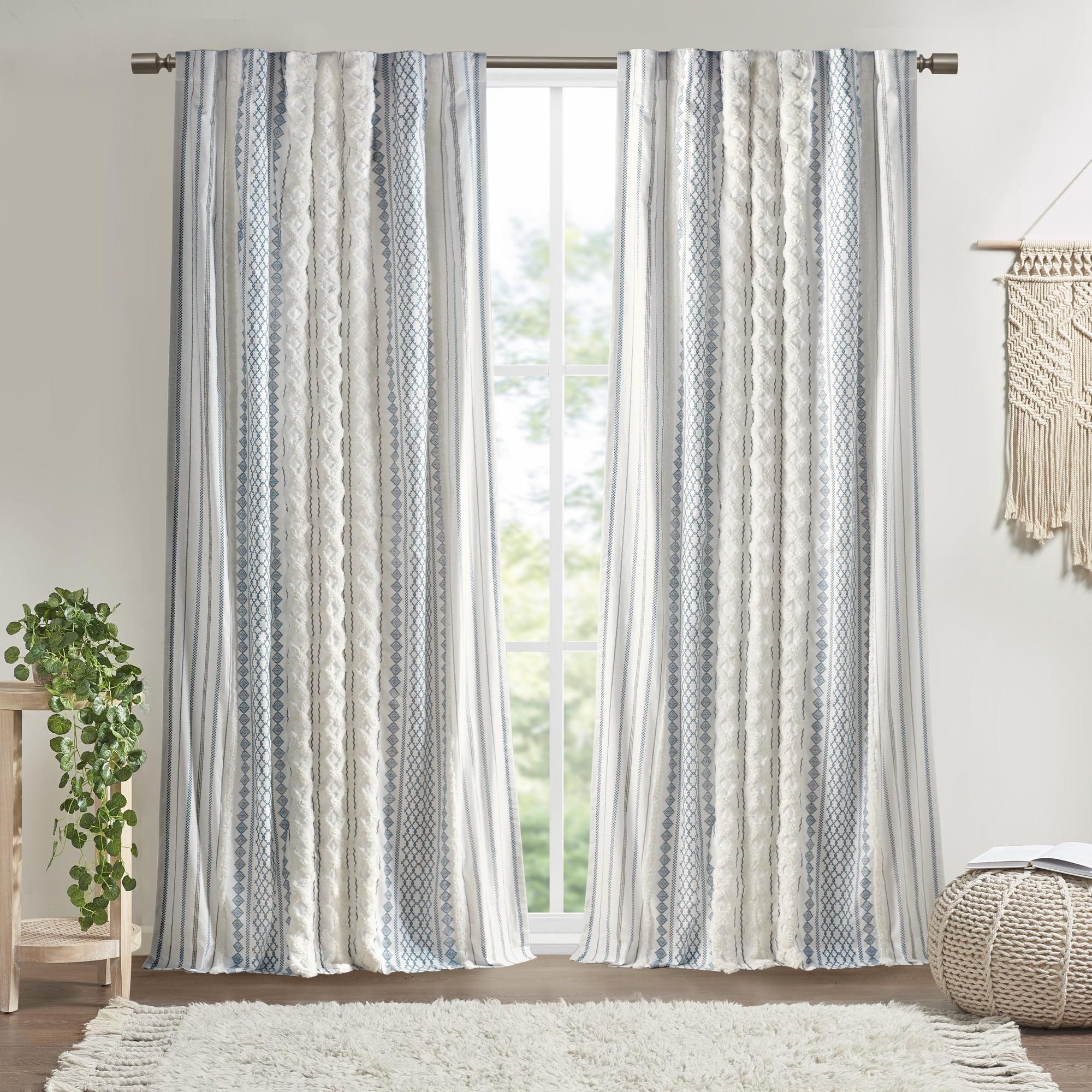 INK+IVY Imani Cotton Printed Boho Single Curtain Panel with Chenille Stripe and Lining