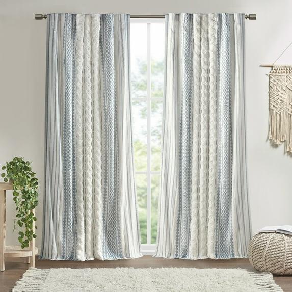 INK+IVY Imani Cotton Printed Boho Single Curtain Panel with Chenille Stripe and Lining