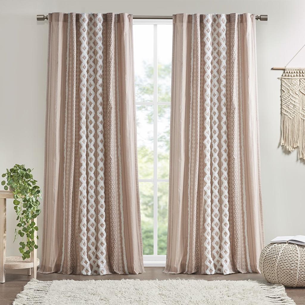 INK+IVY Imani Cotton Printed Boho Single Curtain Panel with Chenille Stripe and Lining