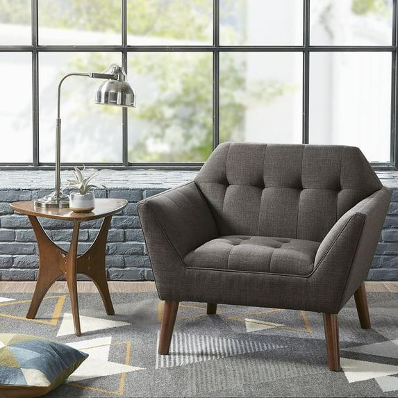 Newport Lounge Chair Charcoal - Ink+Ivy: Mid-Century Modern, Button Tufted, Wood Legs