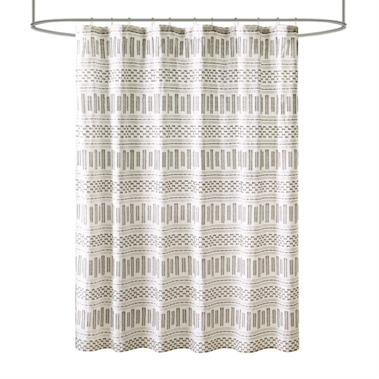 Ivory and Charcoal Cotton Jacquard Shower Curtain with Stripes