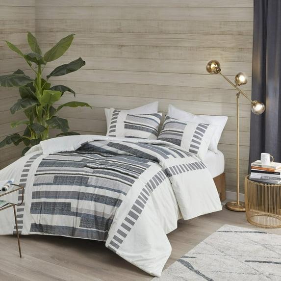 INK+IVY Serena Navy/Gray Standard Cotton 3 Piece Duvet Cover Set