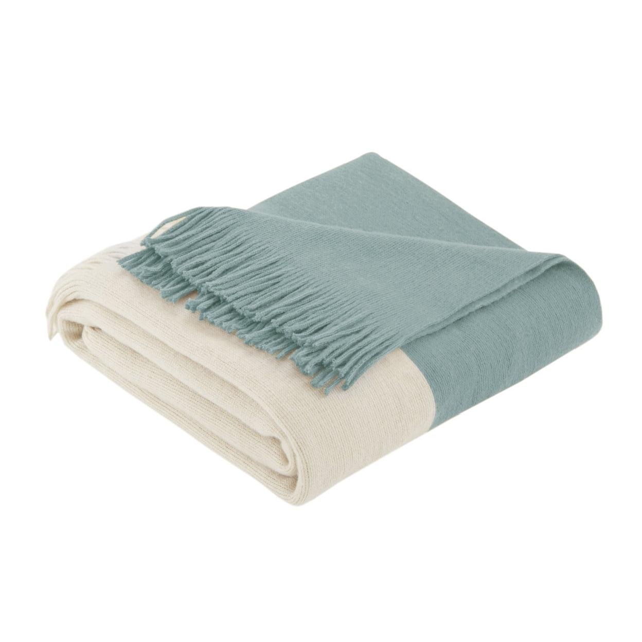 60"x50" Color Block Faux Cashmere Throw Blanket Aqua: Ink+Ivy, Luxury & Glam Style, Fringed Edges