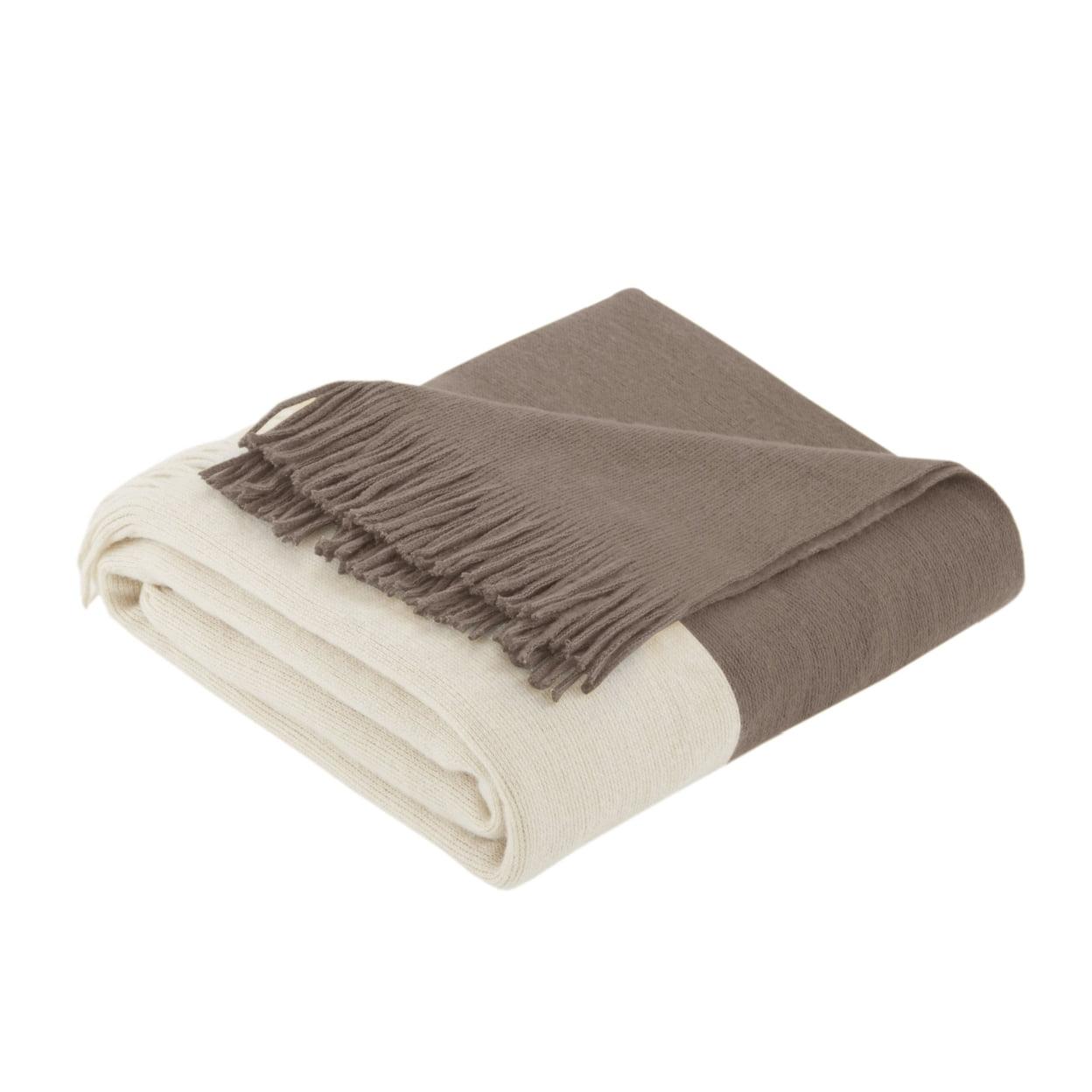 60"x50" Color Block Faux Cashmere Throw Blanket Taupe - Ink+Ivy: Luxury Glam Style, Fringe Detail, Hand Wash