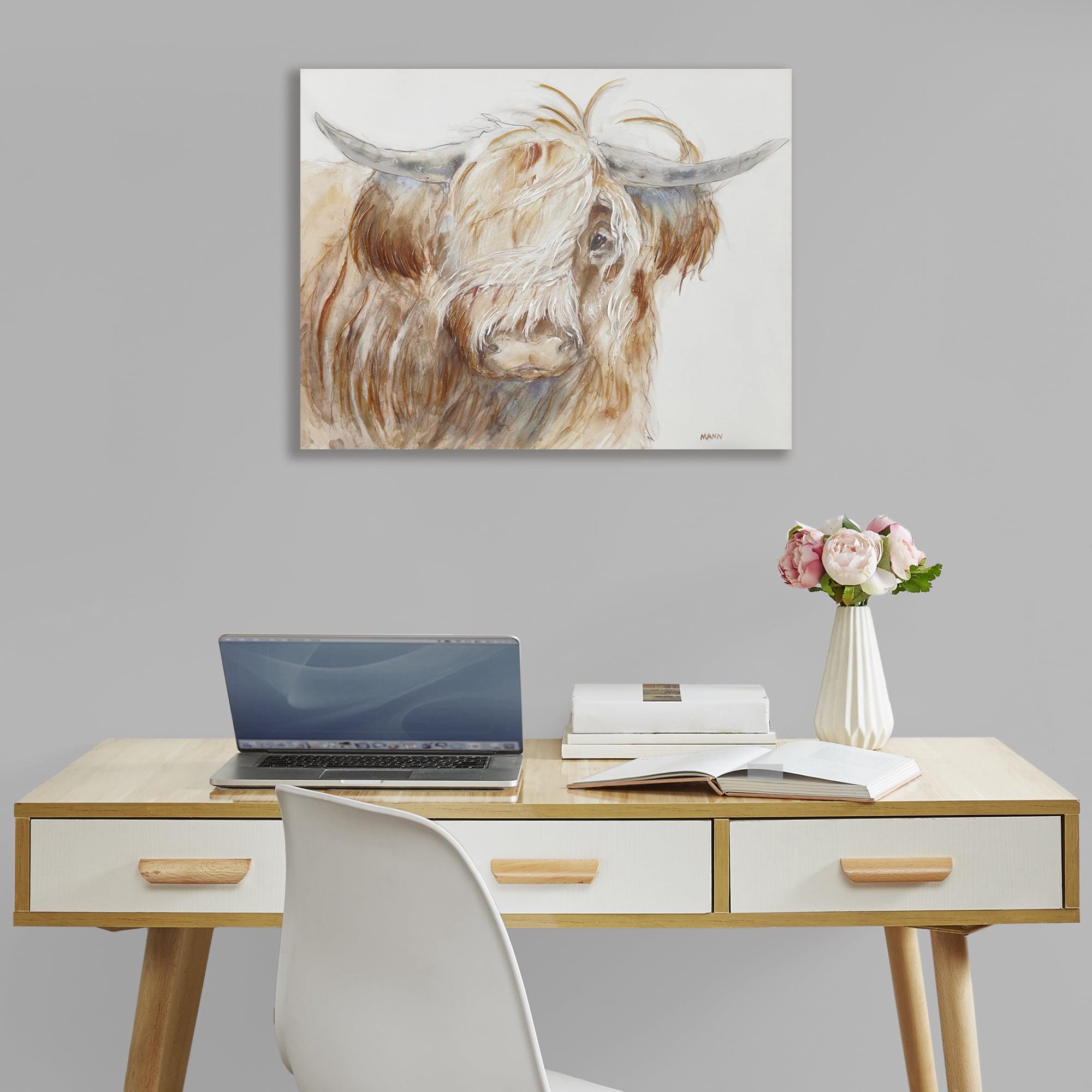 Union Rustic Kerrigan Hand Embellished Highland Bull Canvas Wall Art