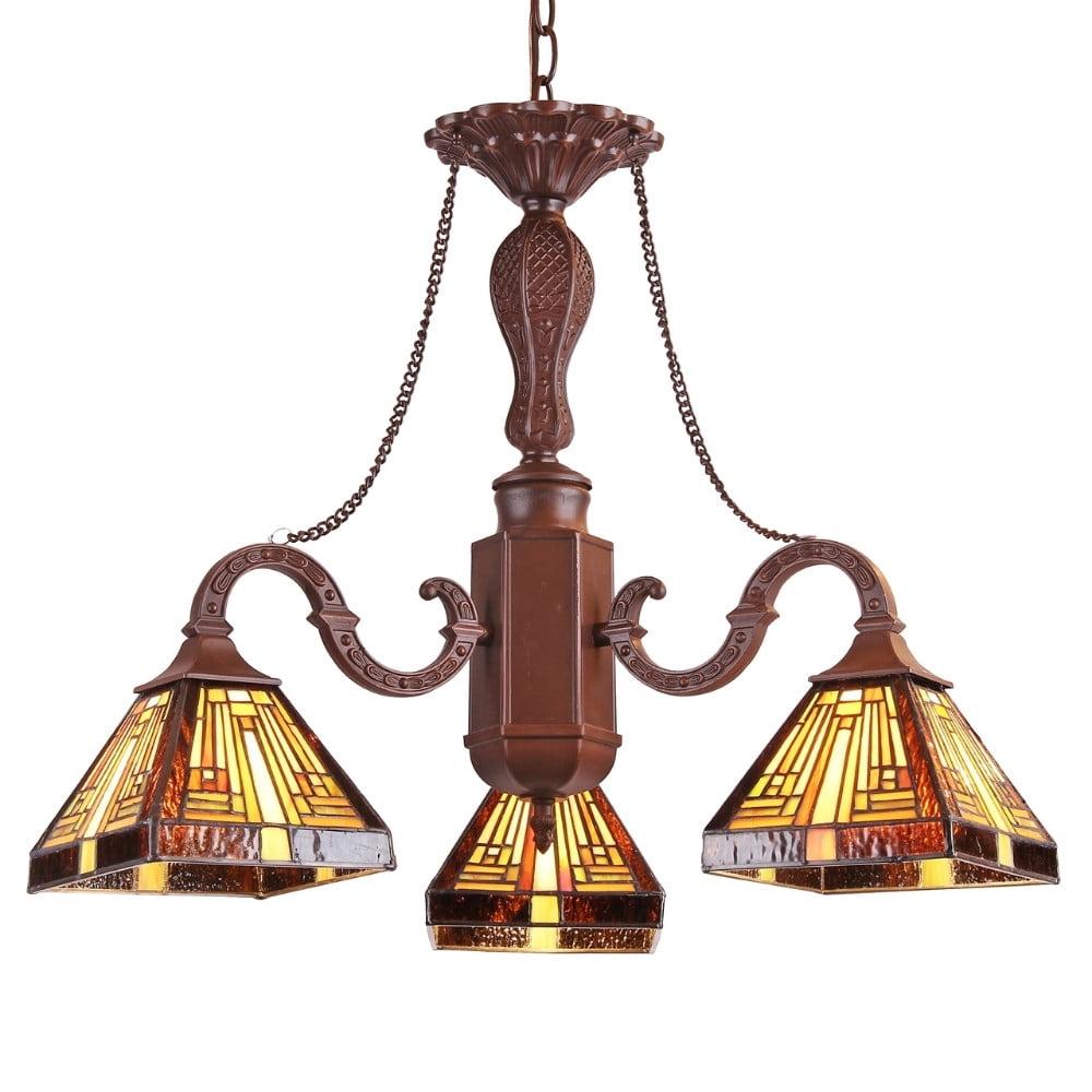 Innes Dark Bronze Tiffany-Style Mission Mini Chandelier 23" Wide