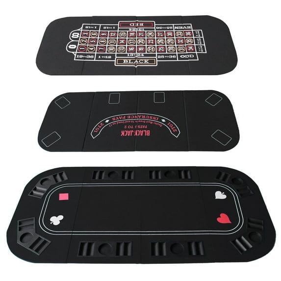 INO Design 63" Portable Texas Holdem Casino Game Mat 3 in 1 for Poker Blackjack Roulette Folding Poker Table Top Black