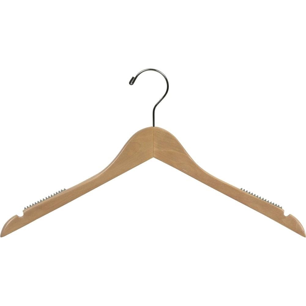 Natural Wood Top Hanger with Non-Slip Shoulder Grips, 25 Pack