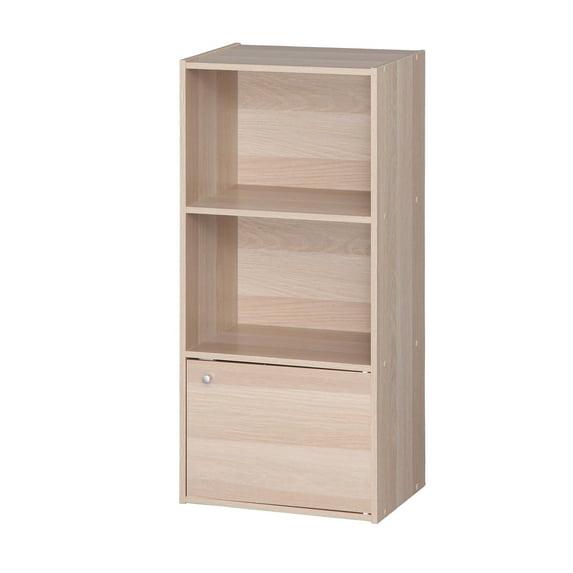 IRIS 3-Tier Wood Storage Shelf with Door, Light Brown