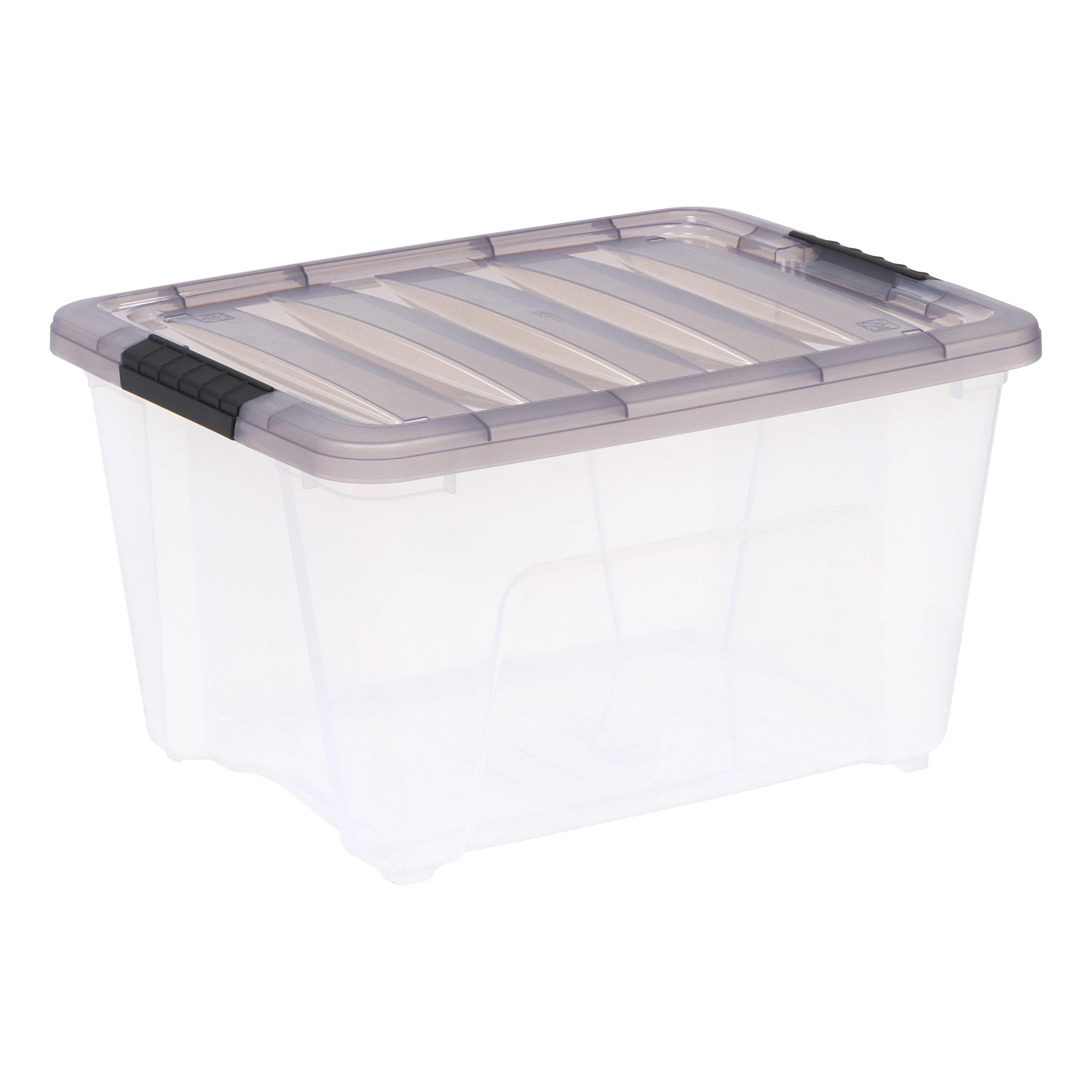 IRIS 32qt Stack and Pull Plastic Storage Bin: Clear & Gray, Stackable, Portable, Latch Closure, Built-In Handles