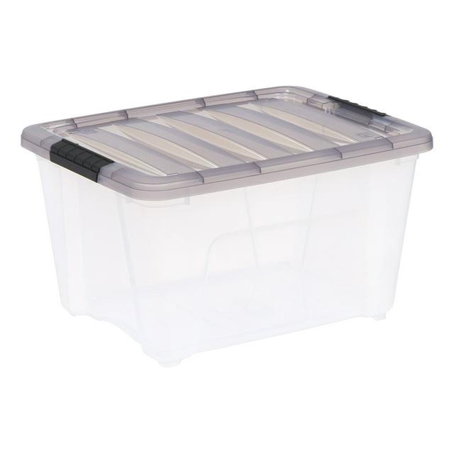 IRIS 32qt Stack and Pull Plastic Storage Bin: Clear & Gray, Stackable, Portable, Latch Closure, Built-In Handles