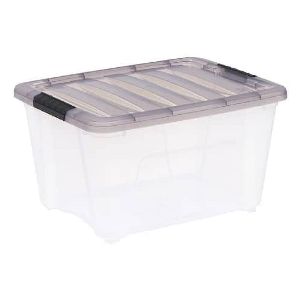 IRIS 32qt Stack and Pull Plastic Storage Bin: Clear & Gray, Stackable, Portable, Latch Closure, Built-In Handles