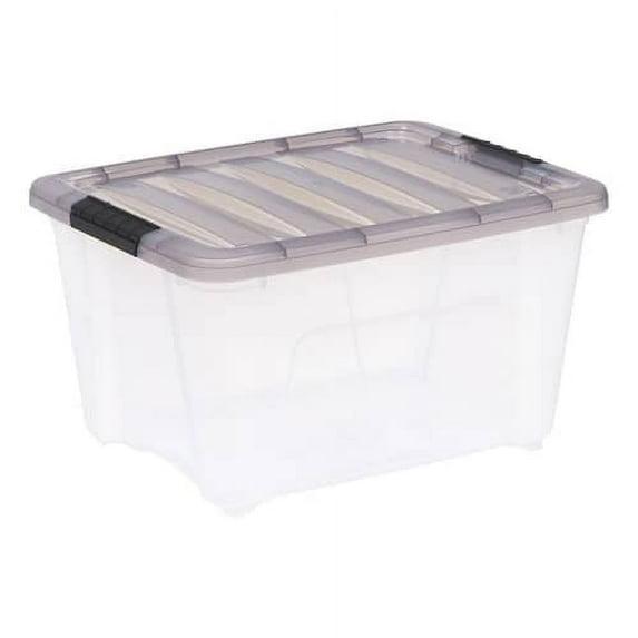 IRIS 32qt Stack and Pull Plastic Storage Bin: Clear & Gray, Stackable, Portable, Latch Closure, Built-In Handles