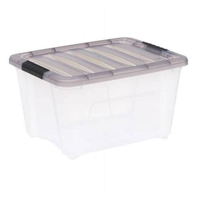 IRIS 32qt Stack and Pull Plastic Storage Bin: Clear & Gray, Stackable, Portable, Latch Closure, Built-In Handles