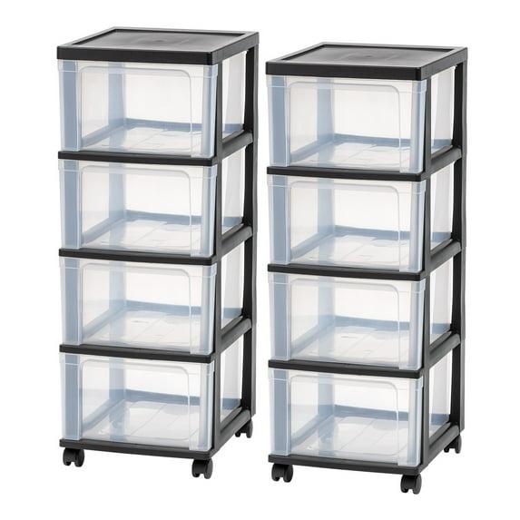 IRIS USA, Inc. 4-Drawer Narrow Plastic Storage Drawer Cart, Black (Set of 2)