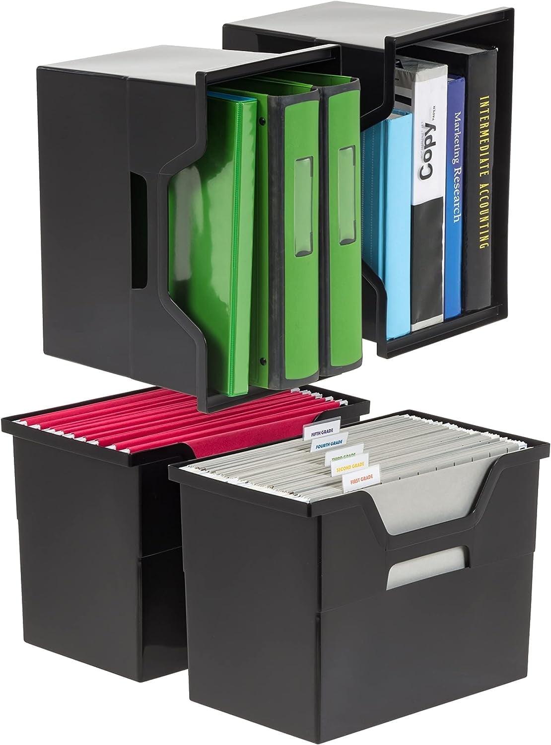 IRIS USA Large Portable Desktop File Box with Open Lid, 4 Pack, Black