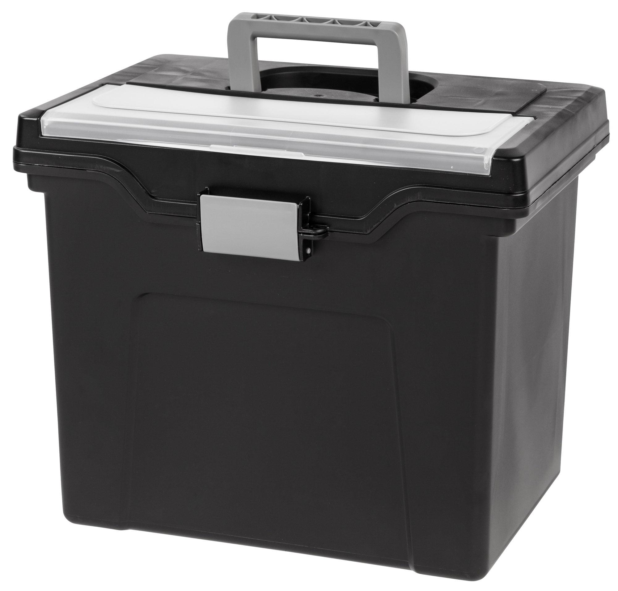 Black Portable Hanging File Box with Organizer Lid