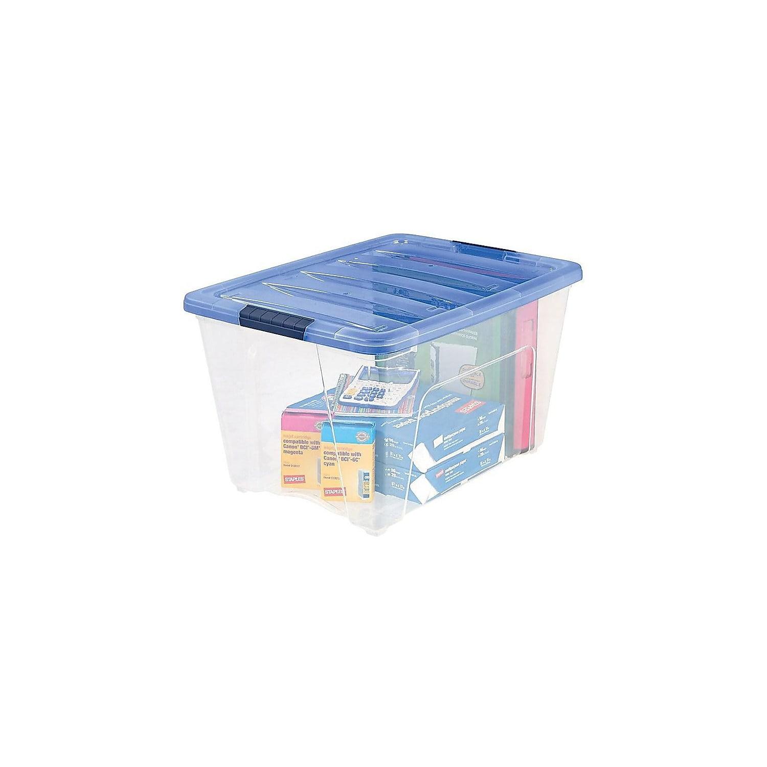 Clear 54 Qt. Stackable Plastic Storage Box with Navy Lid