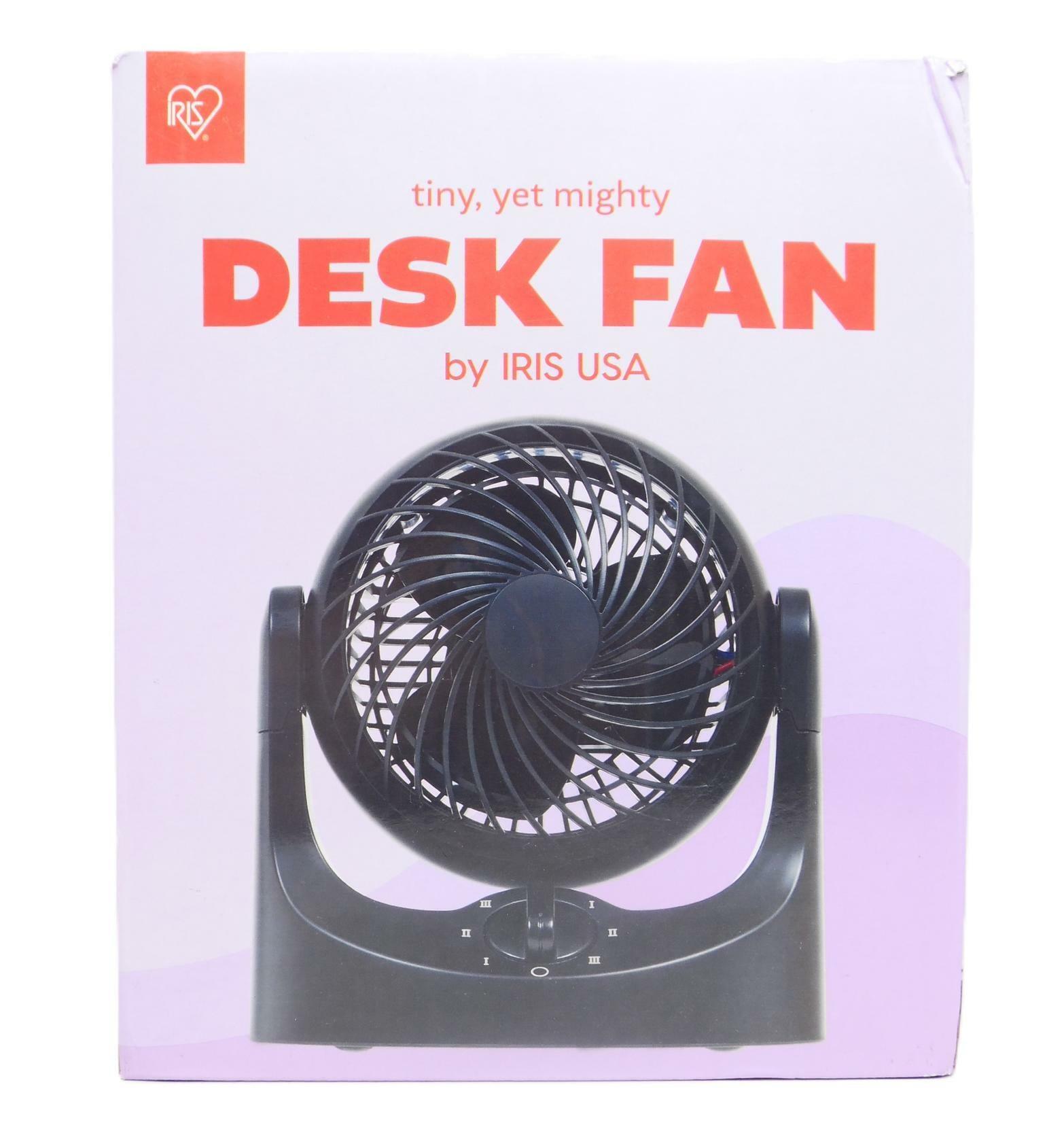 IRIS 3 Speed Desk Oscillating Fan: Portable Small Fan for Desk, Adjustable Tilt, 3 Speeds, Black, Electric, 4.75" Blade