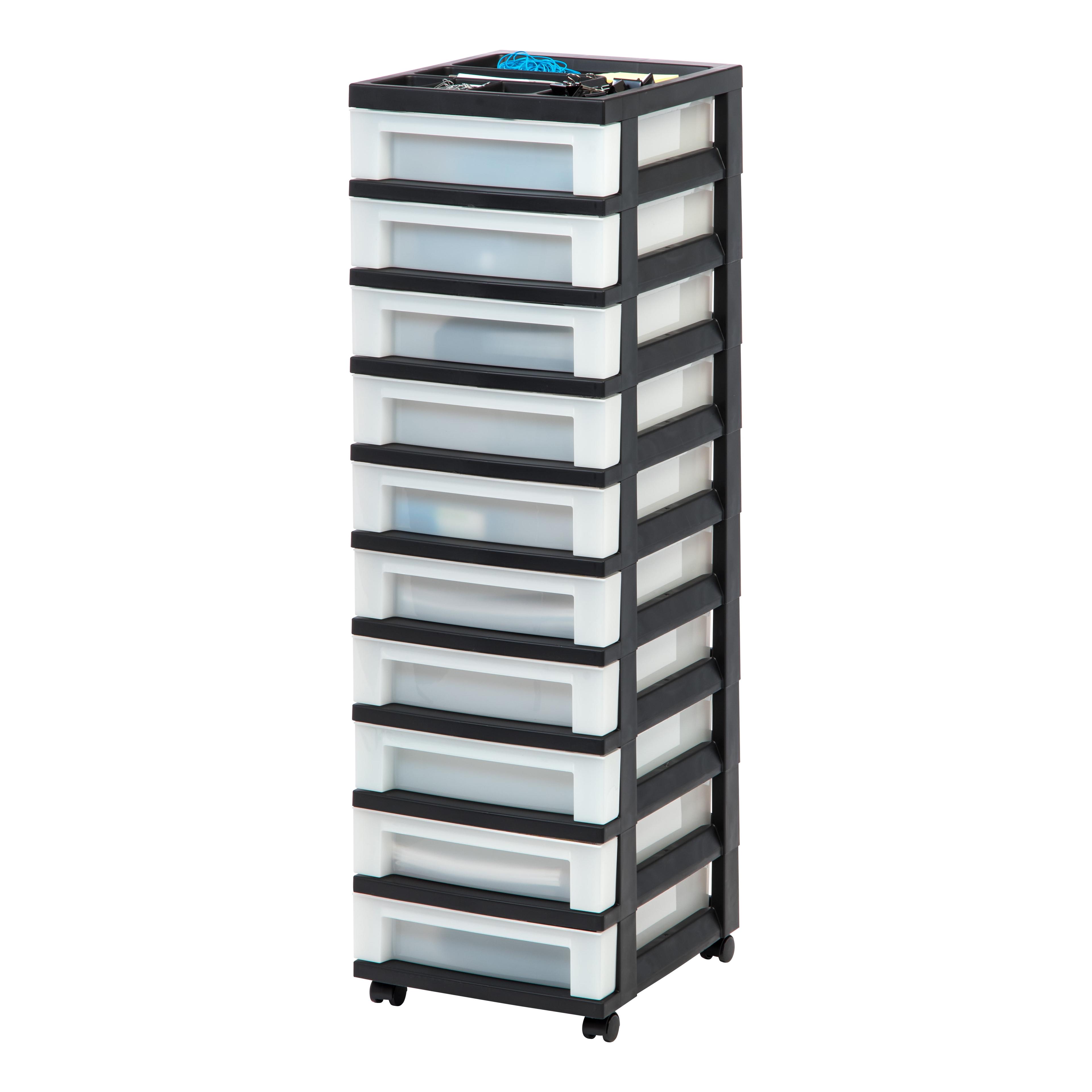 Black and Pearl 10-Drawer Plastic Rolling Storage Cart