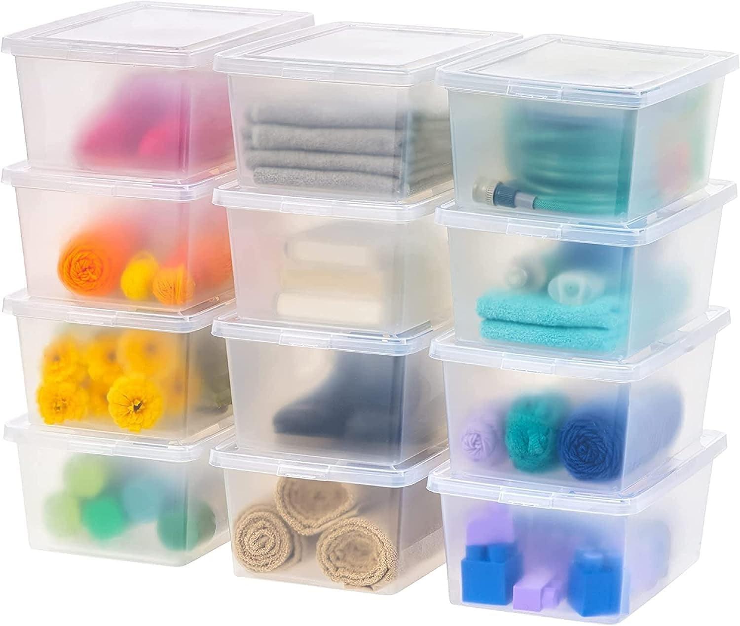 Clear Plastic Stackable Lidded Storage Boxes, 17 Qt, 12 Pack